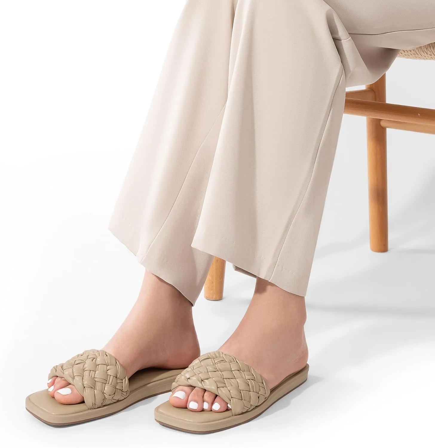 DREAM PAIRS Women's Square Open Toe Slide Sandals Cute Slip on Braided Strap Rhinestone Flat Sandals for Summer