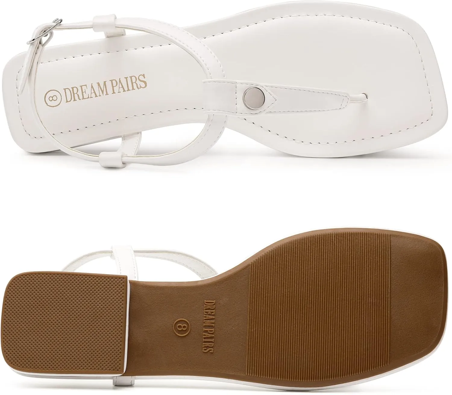 DREAM PAIRS Women's T-Strap Thong Flat Sandals with Cute Square Toe Strappy for Summer