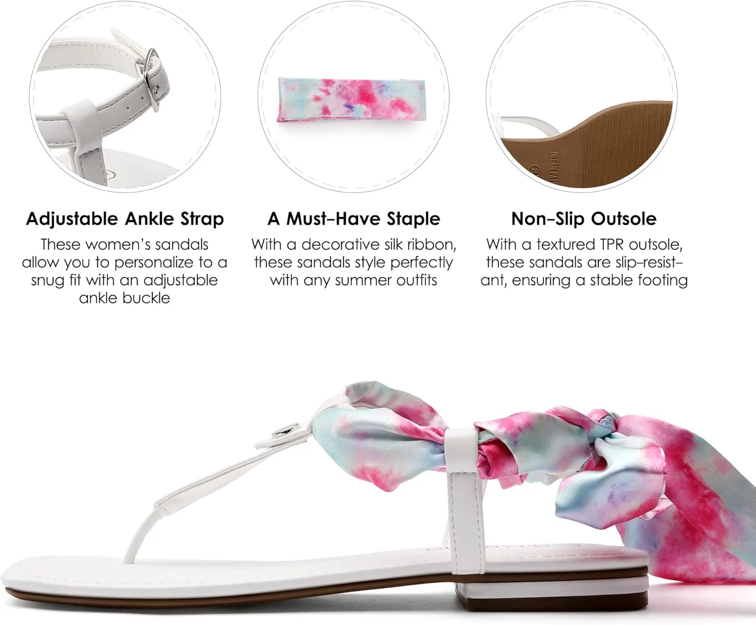 DREAM PAIRS Women's T-Strap Thong Flat Sandals with Cute Square Toe Strappy for Summer