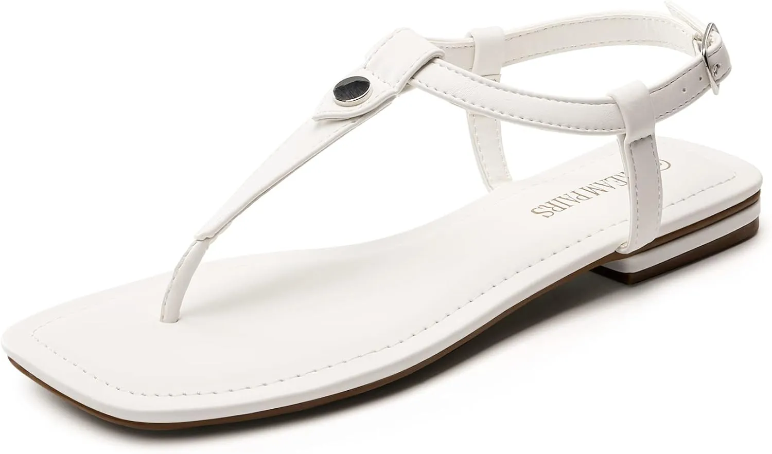 DREAM PAIRS Women's T-Strap Thong Flat Sandals with Cute Square Toe Strappy for Summer