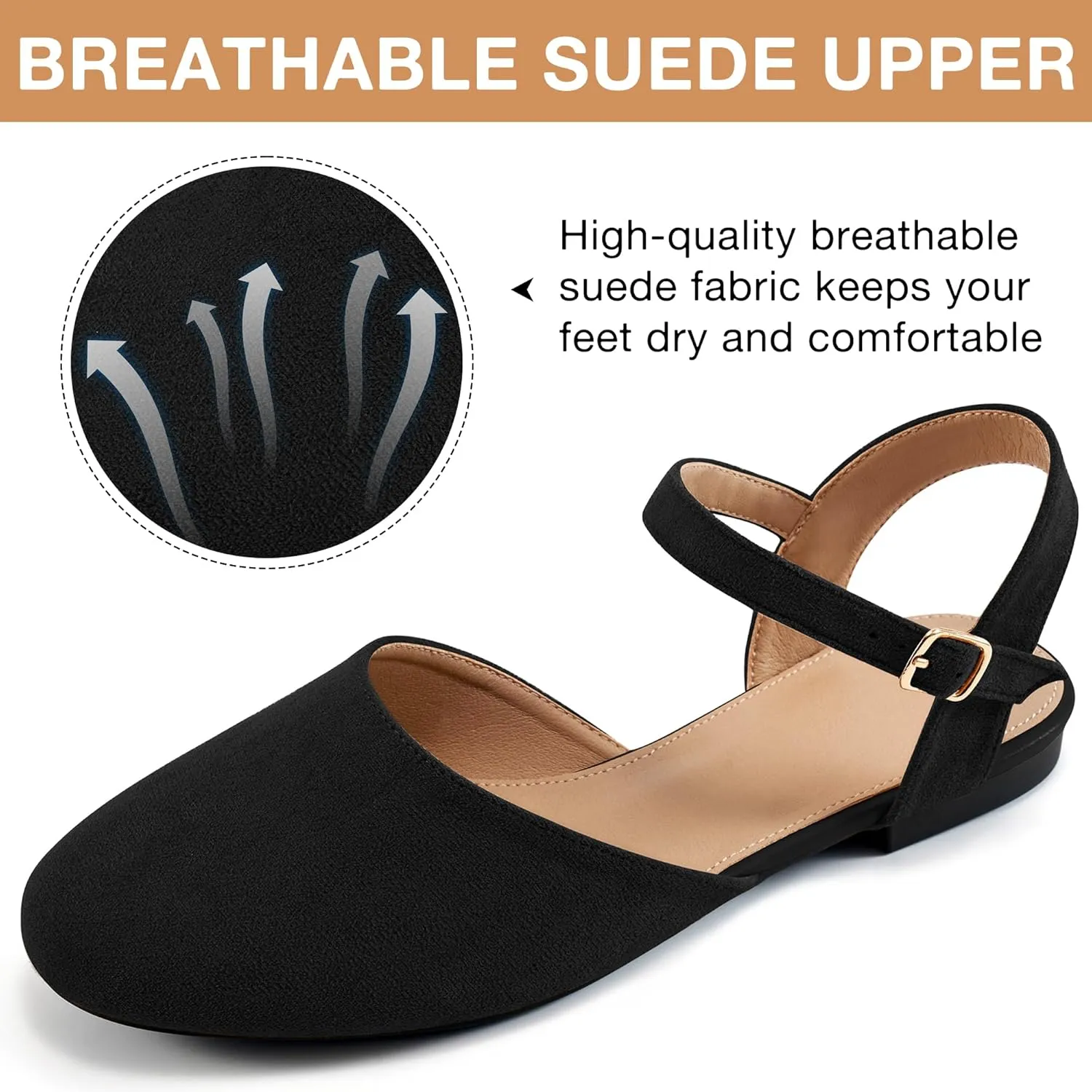 Ecetana Womens Flats Sandals Dressy Summer Comfortable Casual Fashion Round Toe Slingback Shoes with Buckle Ankle Strap