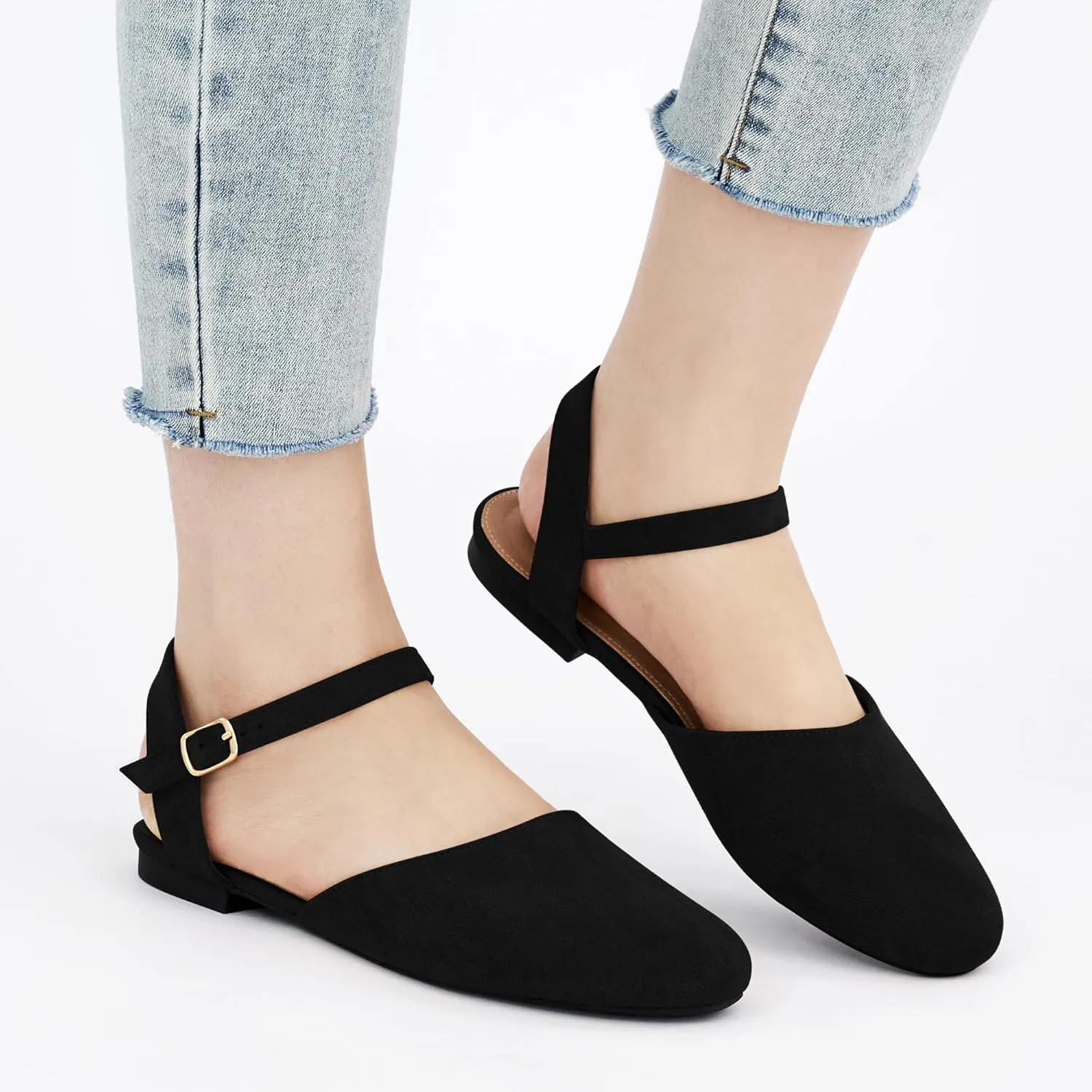 Ecetana Womens Flats Sandals Dressy Summer Comfortable Casual Fashion Round Toe Slingback Shoes with Buckle Ankle Strap