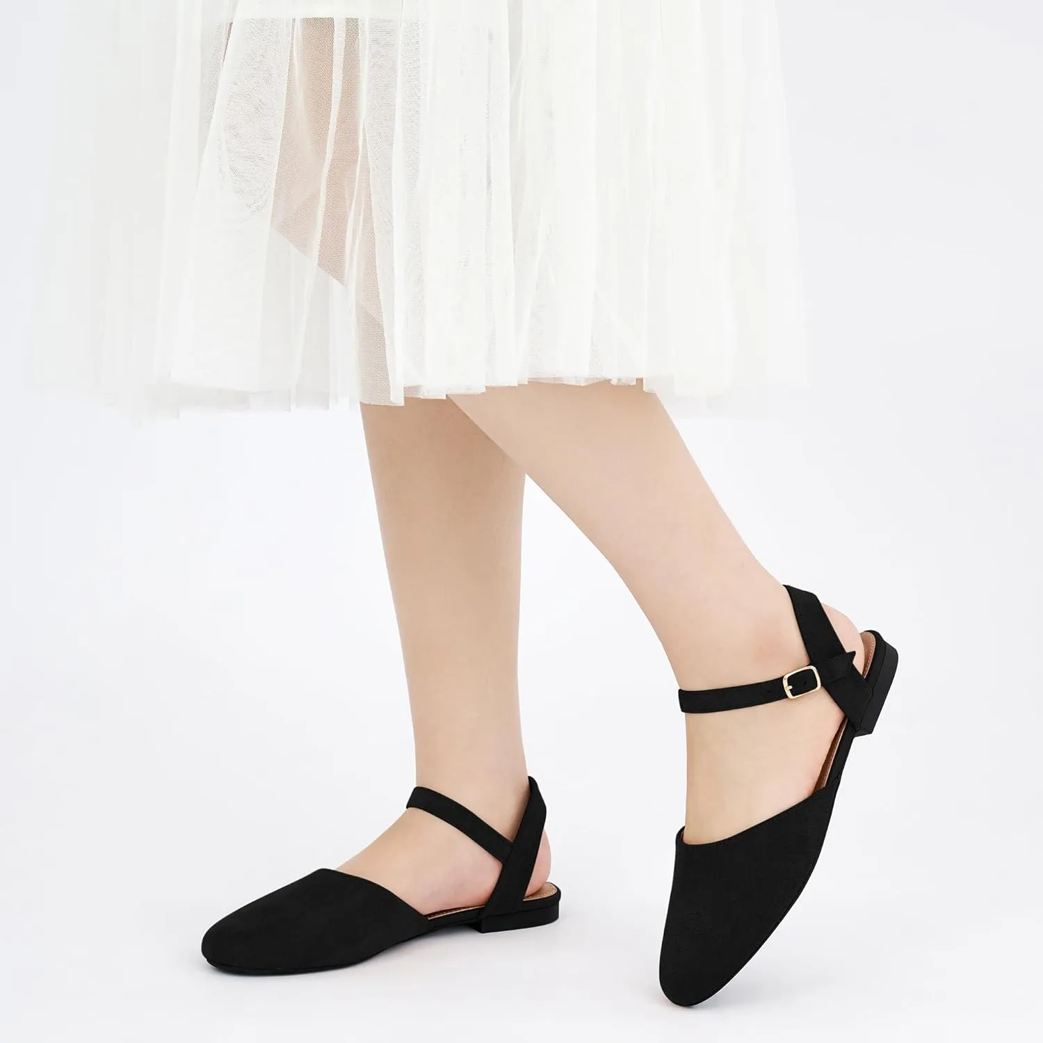 Ecetana Womens Flats Sandals Dressy Summer Comfortable Casual Fashion Round Toe Slingback Shoes with Buckle Ankle Strap