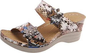Eduavar Women's Dressy Fashion Sandals - Leopard Print Wedge Open Toe Flat