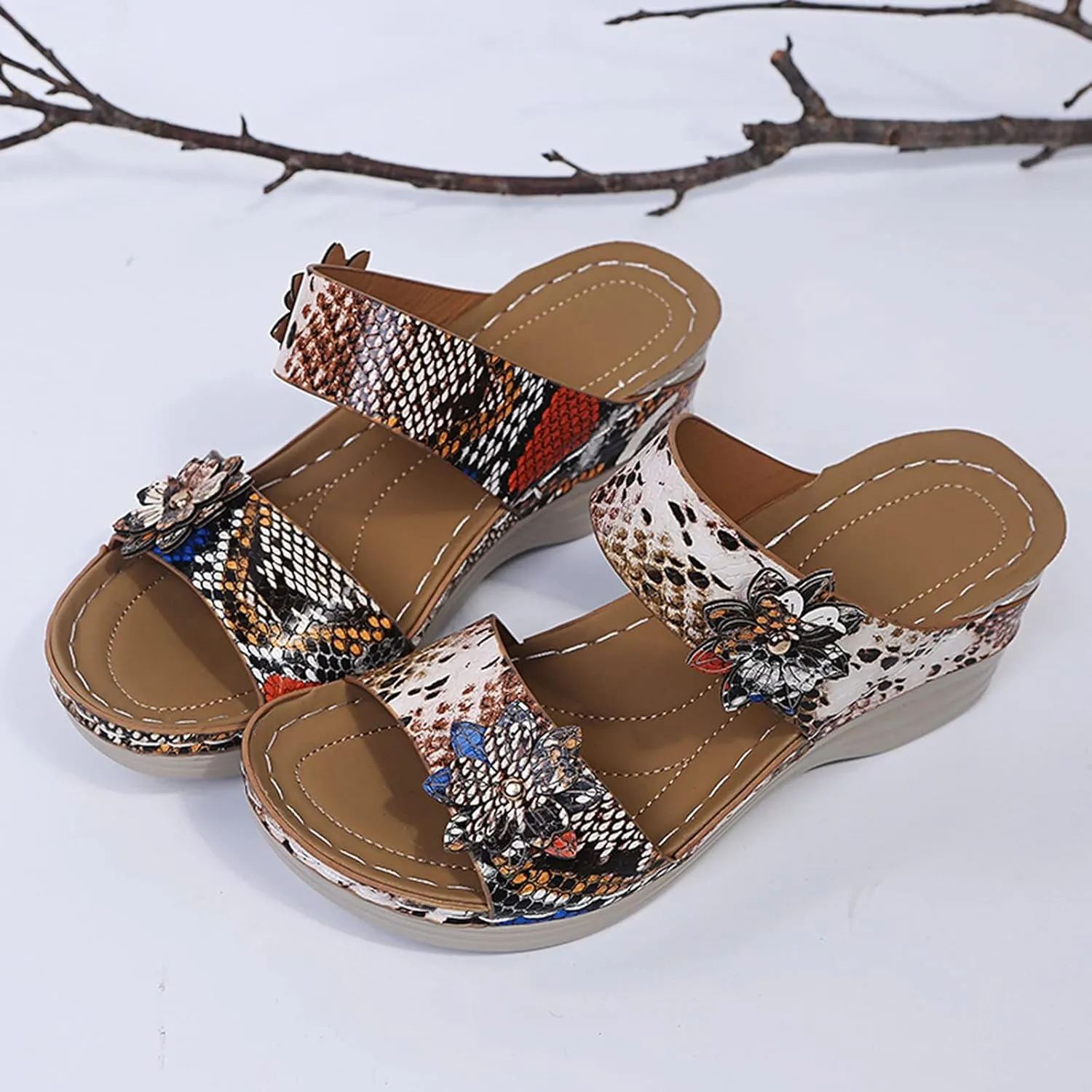 Eduavar Women's Dressy Fashion Sandals - Leopard Print Wedge Open Toe Flat