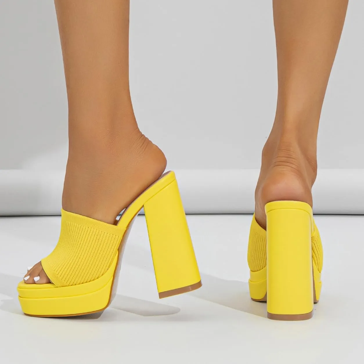 Elegant High Chunky Heel Mule Sandals for Women Chic Platform Summer Slip-Ons Block Heel Wedge Shoes with Knit Upper Fashionable Dressy Evening Party Shoes