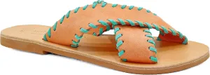 Emmanuela Greek Leather Embroided Flat Sandals, Quality Handmade Slide on X Strap Summer Shoes for Women, Open Toe Sliders, Boho Chic Strappy Mules