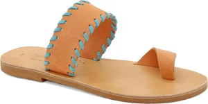Emmanuela Greek Leather Embroided Toe Ring Sandals, Quality Handmade Slide on Strappy Summer Shoes for Women, Open Toe Sliders, Boho Chic Slider Mules