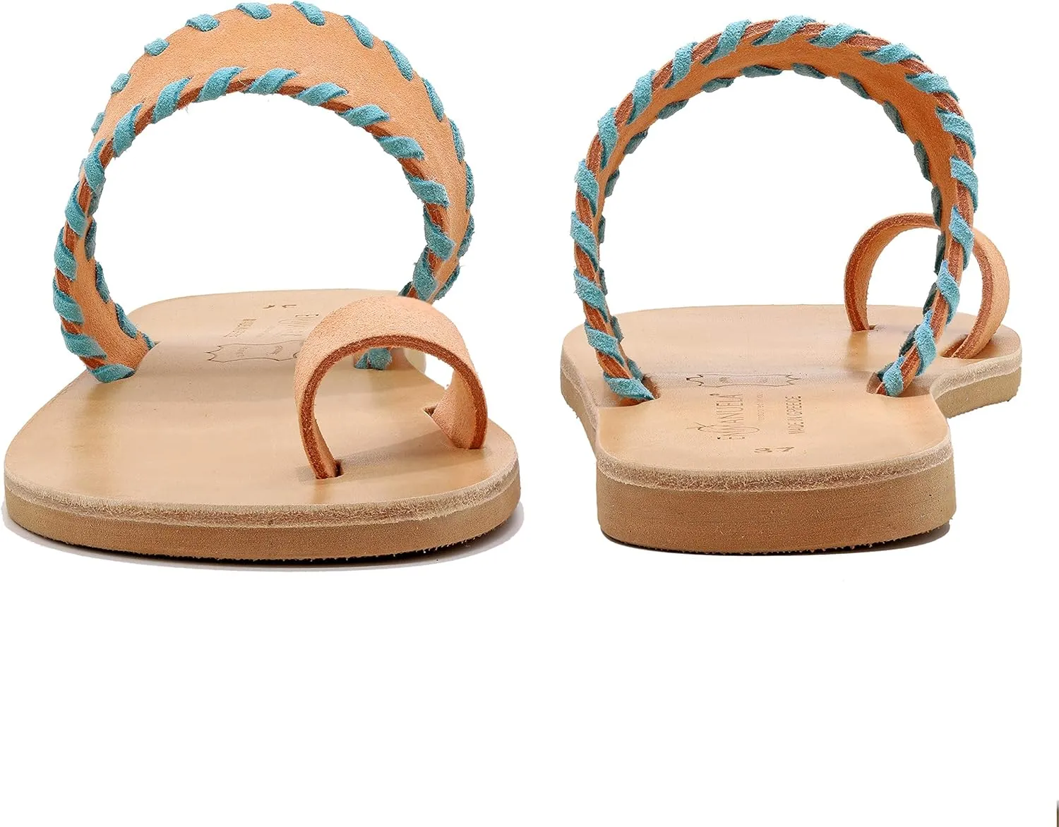 Emmanuela Greek Leather Embroided Toe Ring Sandals, Quality Handmade Slide on Strappy Summer Shoes for Women, Open Toe Sliders, Boho Chic Slider Mules