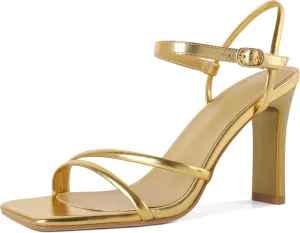 Esvowido Women Strappy Heels Sandals Square Open Toe Chunky 3.74" High Heels Sandals Ankle Strap Mules Block Sandals Comfort Dress Wedding Shoes