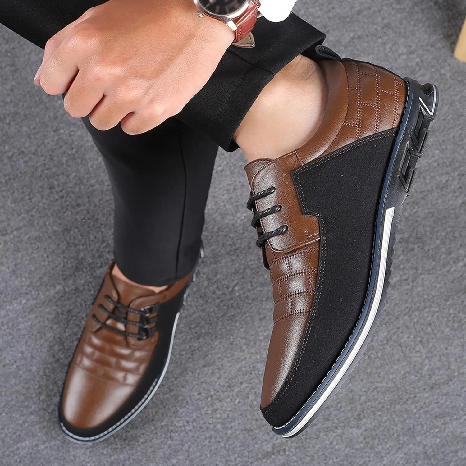 Fashion Style Men's Breathable Comfortable Business Lace Up Leisure Solid Color Leather Shoes All Shoes for Men