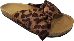 FFMA Sandals for Women Wide Width Slide Sandals Ladies Dressy Summer Casual Cute Bow Tie Knot On Top Strap Comfy Slip On Cork Foot Bed
