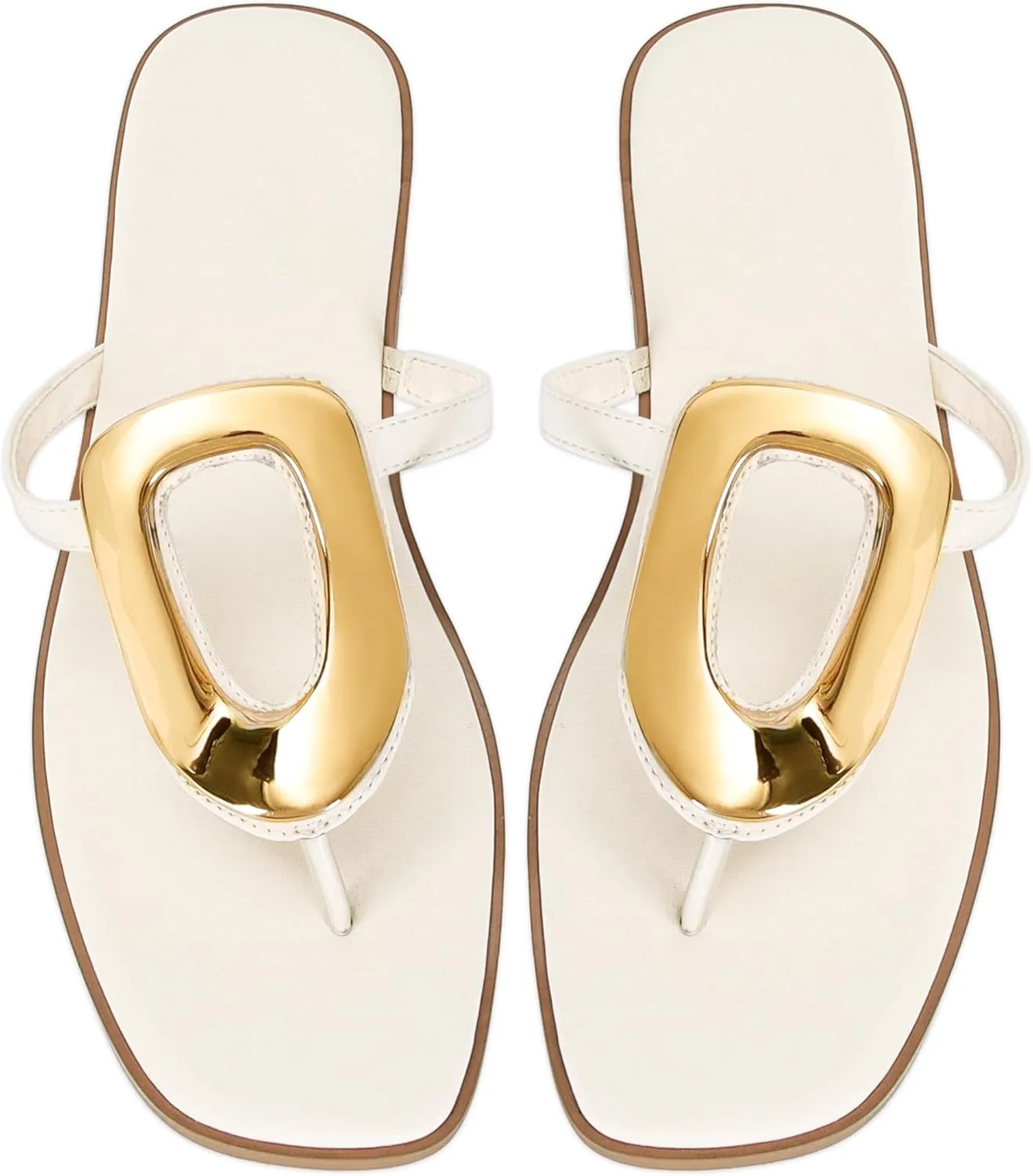 Flip-Flops for Women Thong Sandals Flat Black Slip on Slides Leather Beach Comfort Open Square Toe Ladies Slipper Dressy Metal Hardware Decoration Summer Shoes Casual Fashion