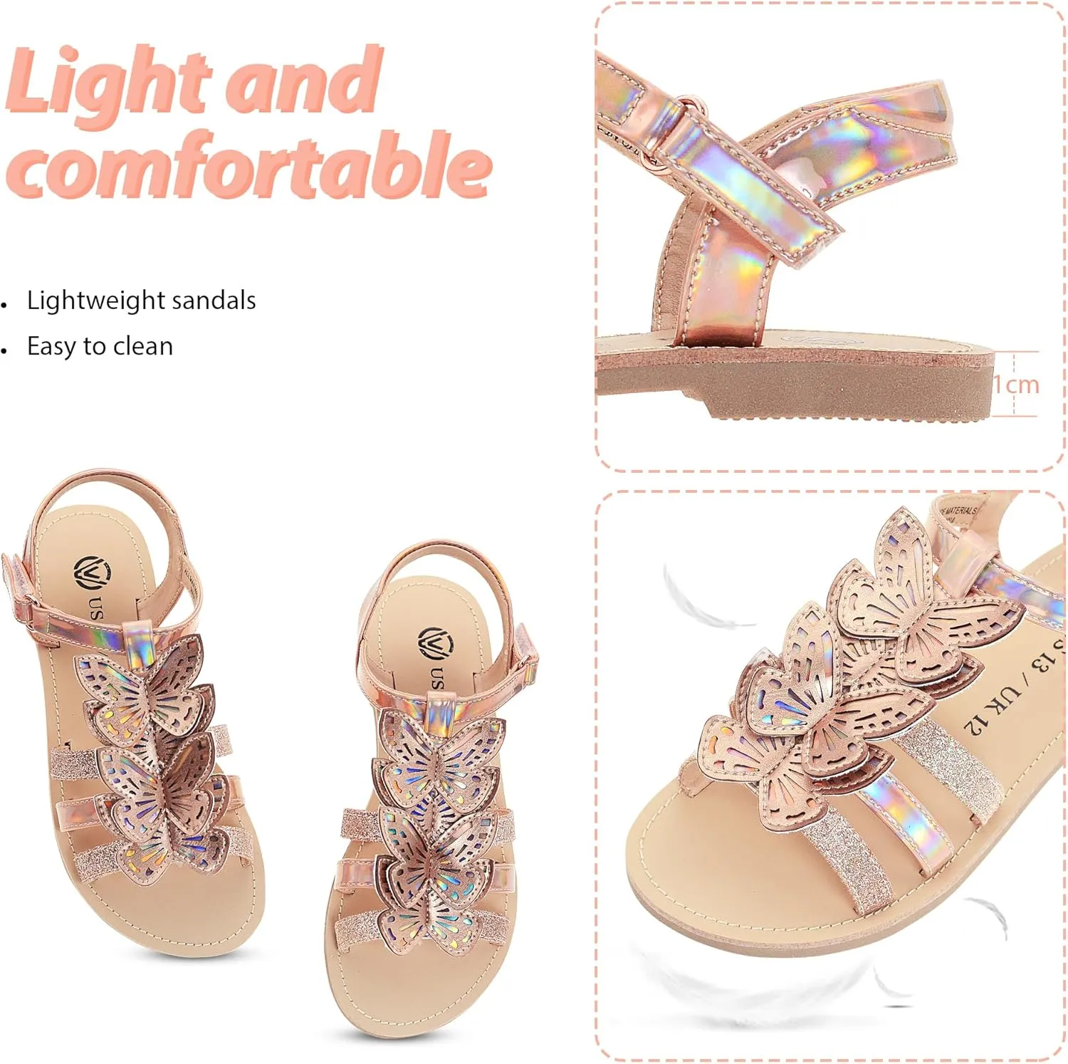 FLYFUPPY Girls Sandals Cute Open Toe Summer Flat Sandals Dress Shoes for Little/Big Kids