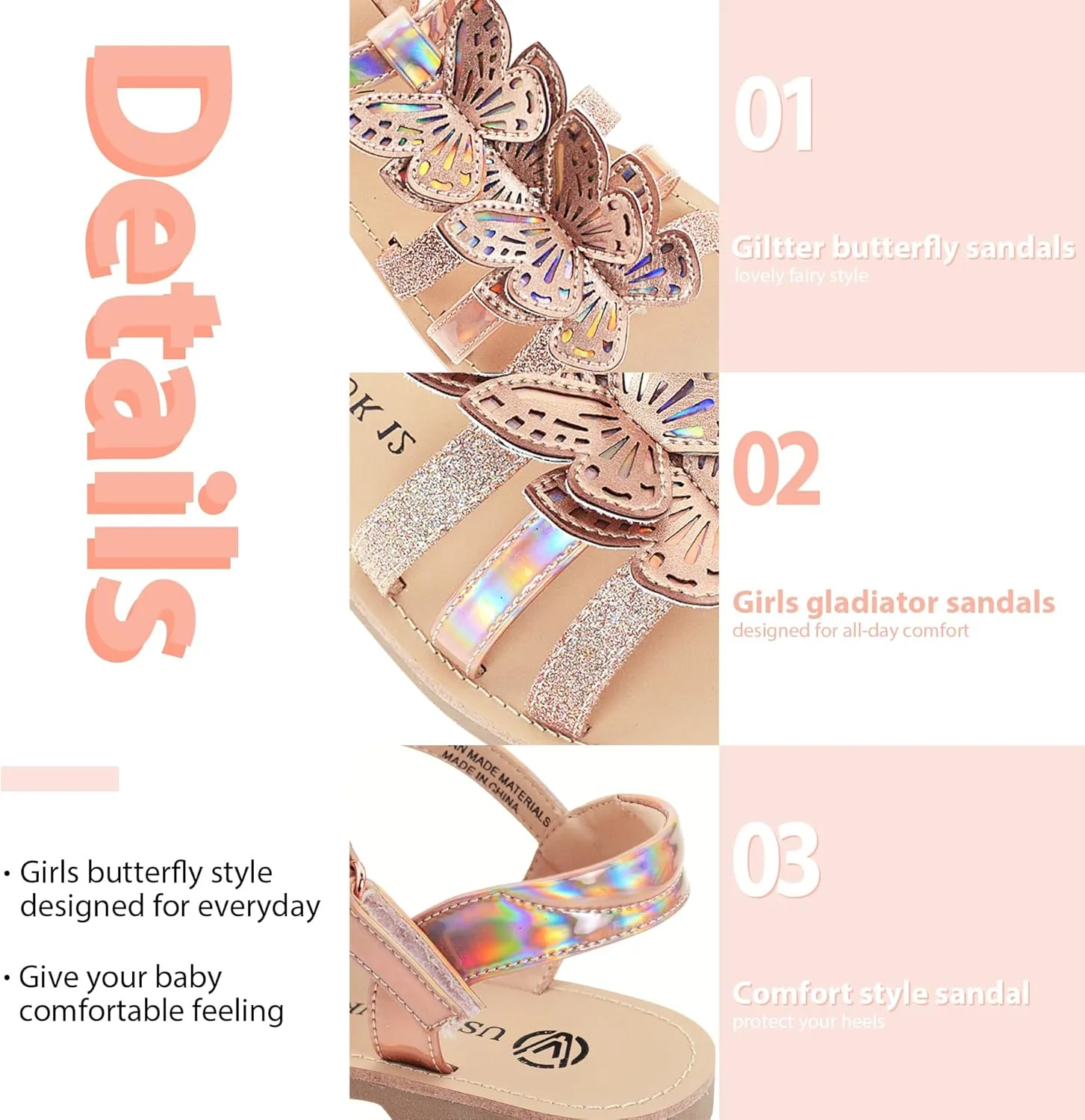 FLYFUPPY Girls Sandals Cute Open Toe Summer Flat Sandals Dress Shoes for Little/Big Kids