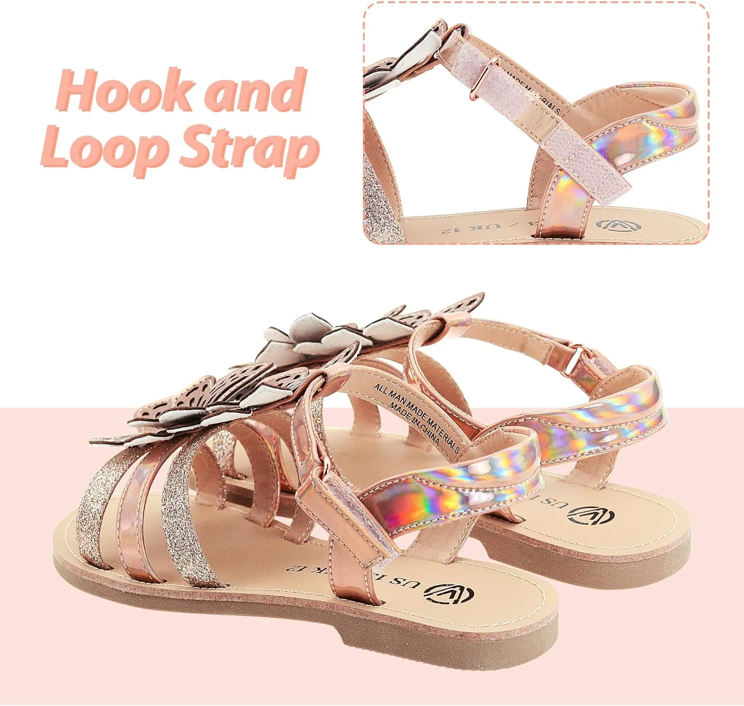 FLYFUPPY Girls Sandals Cute Open Toe Summer Flat Sandals Dress Shoes for Little/Big Kids