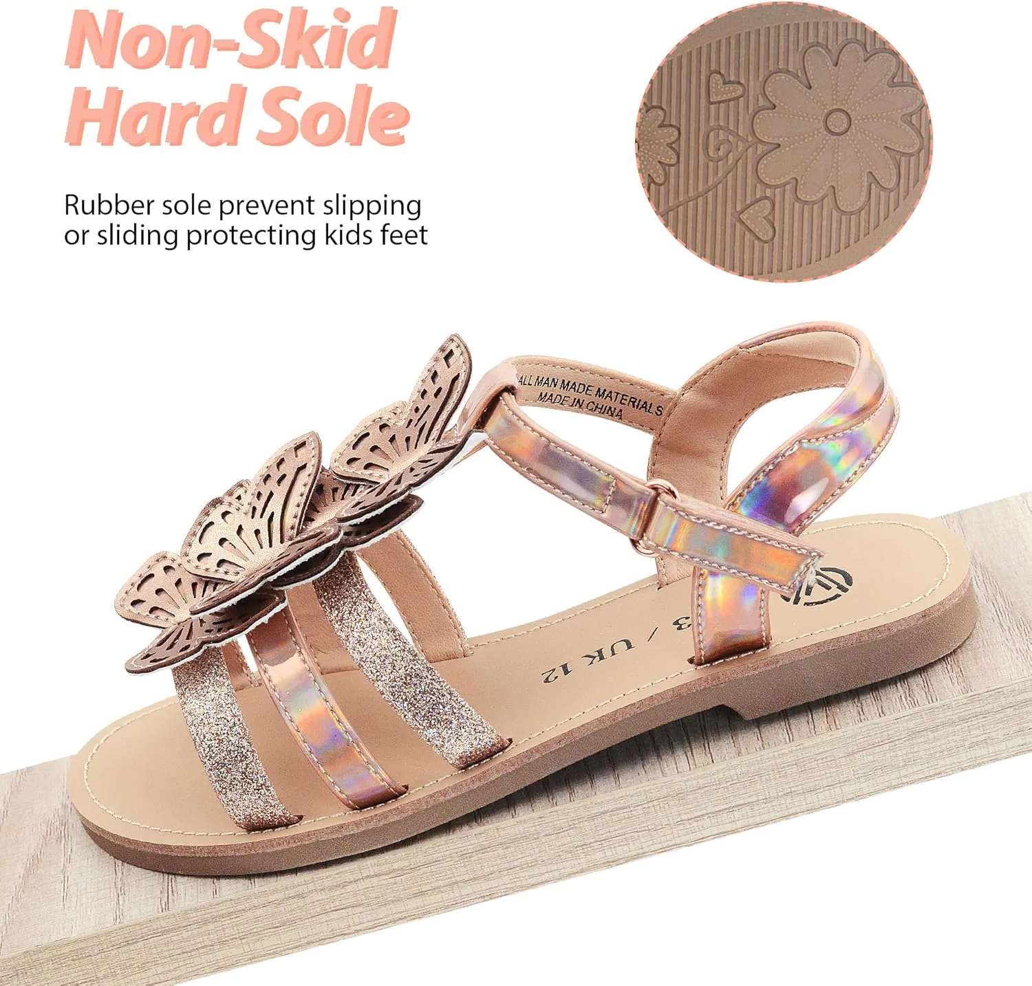 FLYFUPPY Girls Sandals Cute Open Toe Summer Flat Sandals Dress Shoes for Little/Big Kids