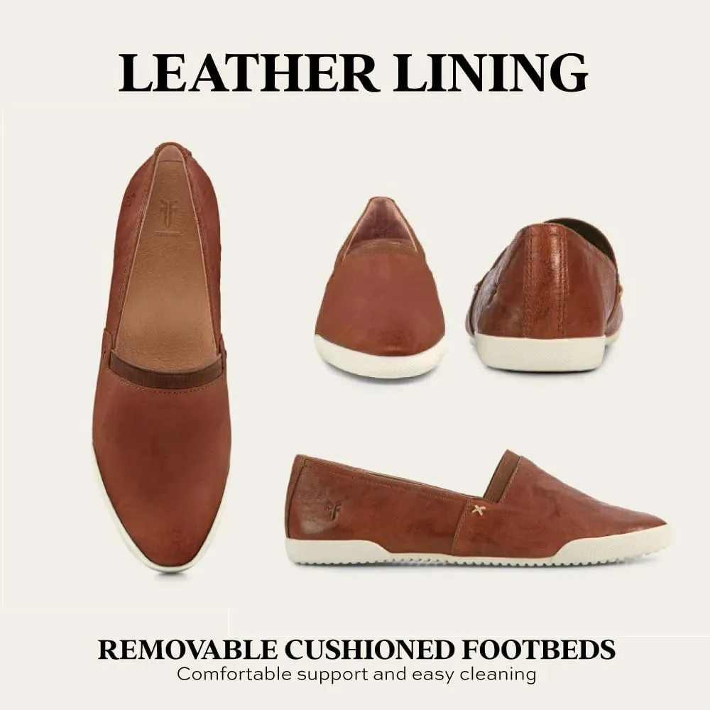 Frye Melanie Slip On Shoes for Women Crafted from Premium Leather with White Rubber Toe Bumpers and Soles, Leather Lining, and Removable Footbeds – 1 ¼” Outsole