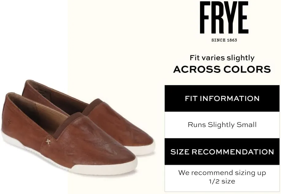 Frye Melanie Slip On Shoes for Women Crafted from Premium Leather with White Rubber Toe Bumpers and Soles, Leather Lining, and Removable Footbeds – 1 ¼” Outsole