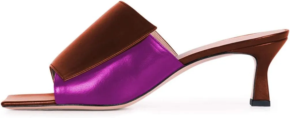 FSJ Women Vintage Slip-on Sandals Mules Open Toe Slide Slipper Low Heel Leather Pumps Backless Ladies Girls Party Prom Dress Shoes Size 4-15 US