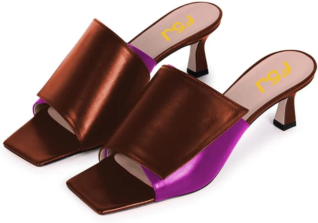 FSJ Women Vintage Slip-on Sandals Mules Open Toe Slide Slipper Low Heel Leather Pumps Backless Ladies Girls Party Prom Dress Shoes Size 4-15 US