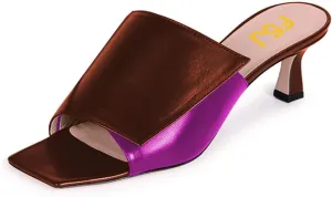 FSJ Women Vintage Slip-on Sandals Mules Open Toe Slide Slipper Low Heel Leather Pumps Backless Ladies Girls Party Prom Dress Shoes Size 4-15 US