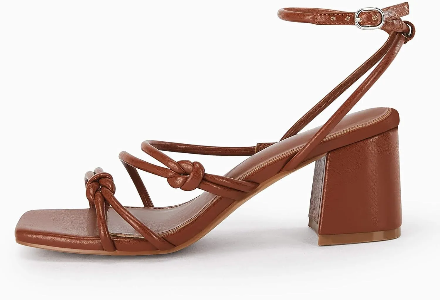 Fttpdeaus Women's Chunky Heel Sandals Strappy Square Open Toe Slingback Comfortable Ankle Strap Backless Dressy Summer Heels