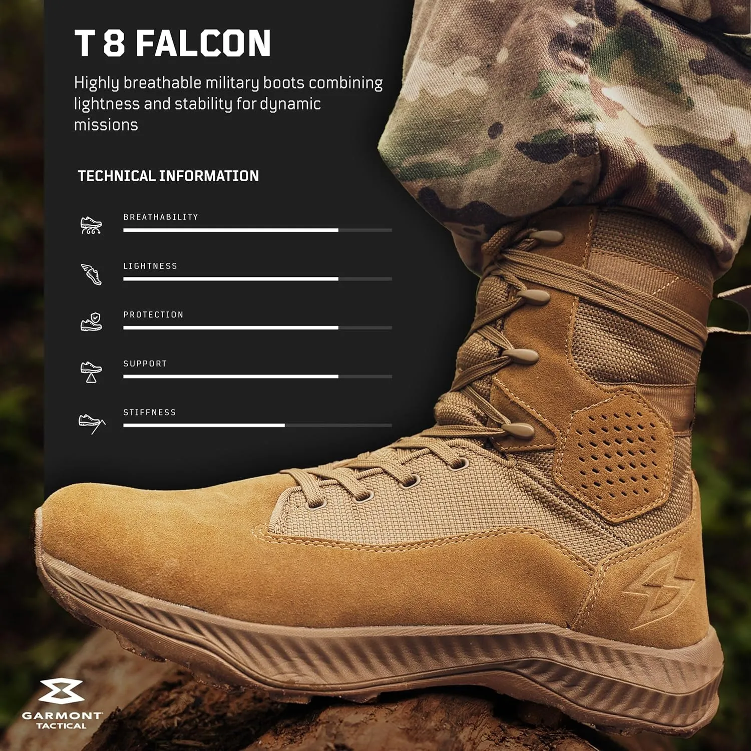 GARMONT T8 Falcon Combat Tactical Boots for Men and Women, Military, Army, Air Force, AR670-1 Compliant Footwear, Suede Leather, Lightweight and Breathable