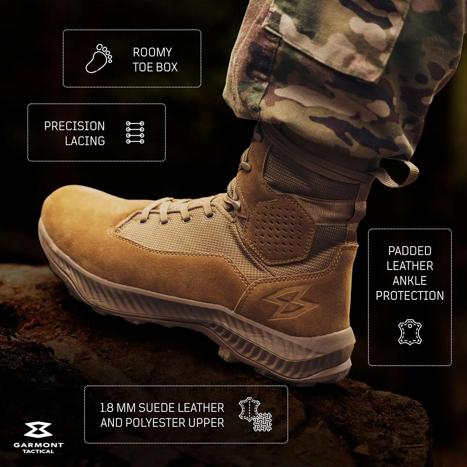 GARMONT T8 Falcon Combat Tactical Boots for Men and Women, Military, Army, Air Force, AR670-1 Compliant Footwear, Suede Leather, Lightweight and Breathable