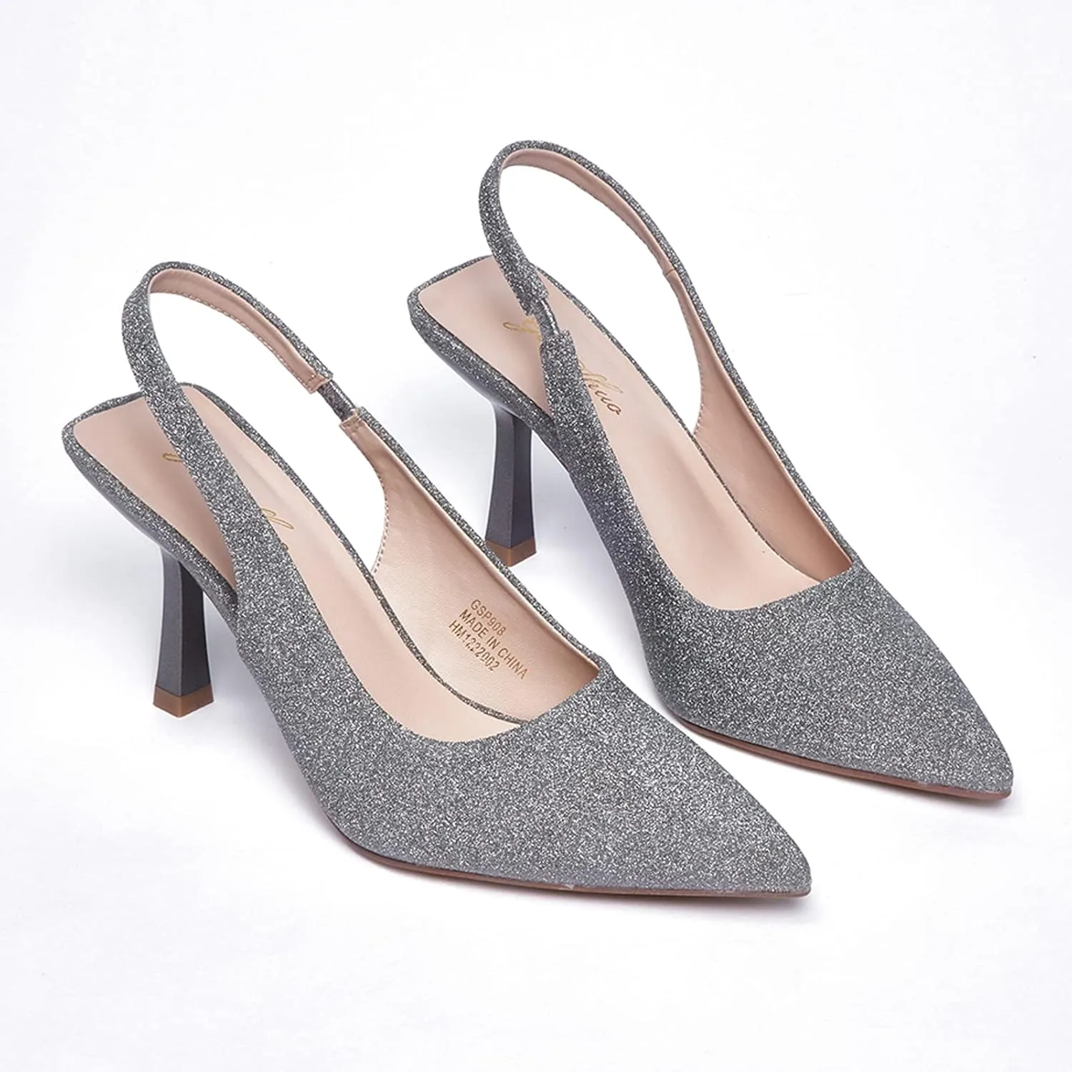 GENSHUO Women's Slingback Kitten Heel Pointed Closed Toe Stiletto Pumps Slip on Elastic Strap Wedding Party Dress Sandals Shoes