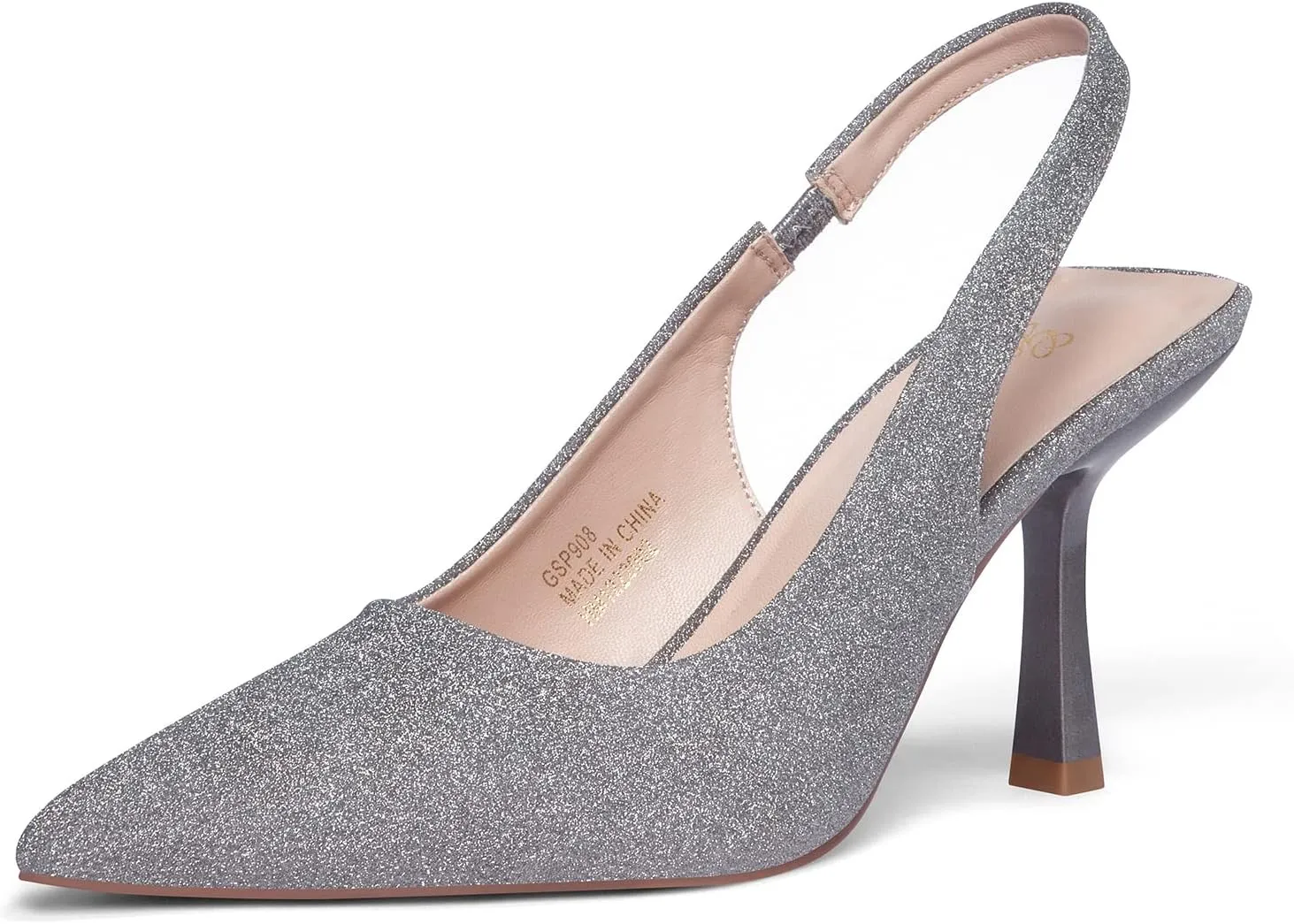 GENSHUO Women's Slingback Kitten Heel Pointed Closed Toe Stiletto Pumps Slip on Elastic Strap Wedding Party Dress Sandals Shoes