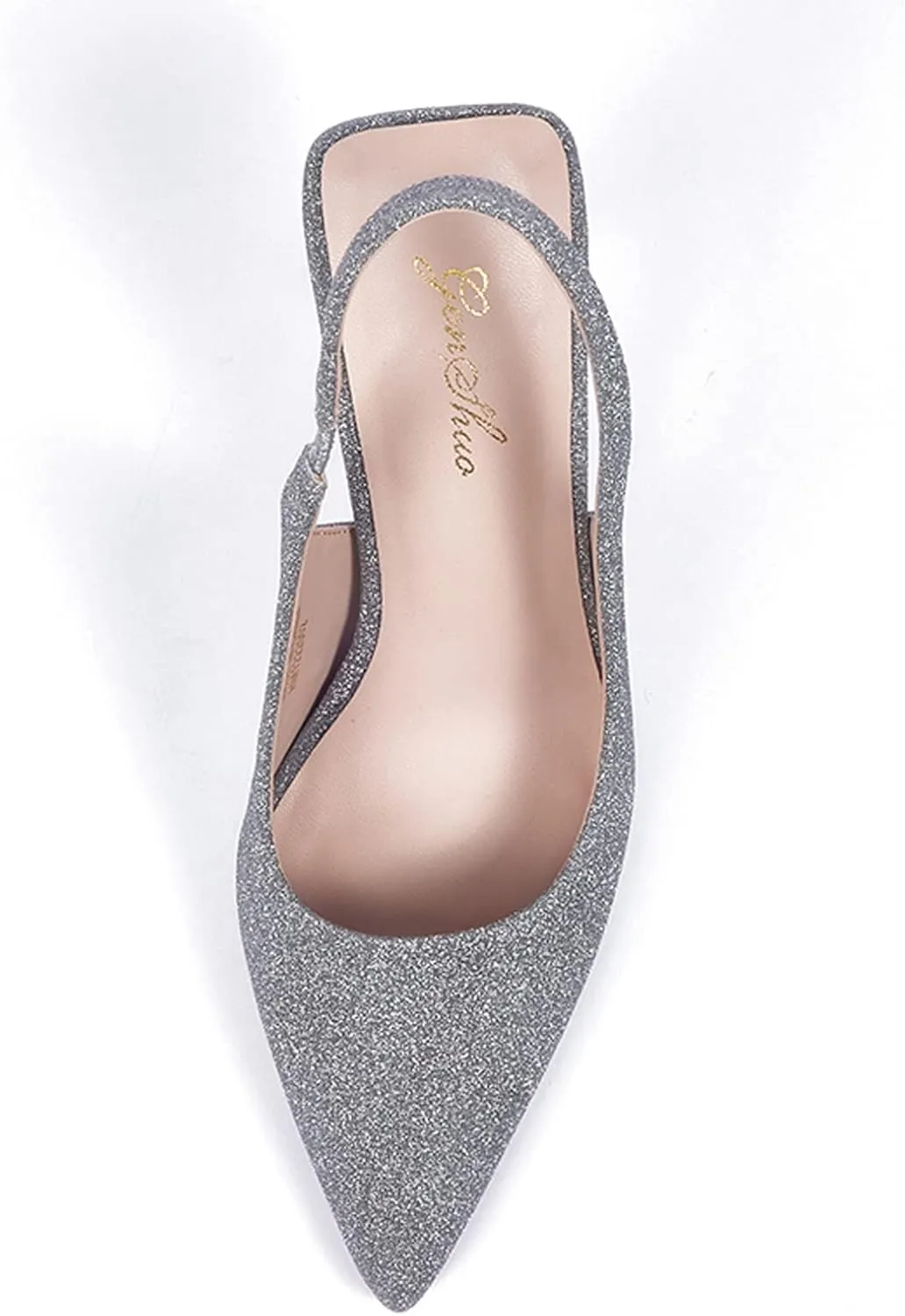 GENSHUO Women's Slingback Kitten Heel Pointed Closed Toe Stiletto Pumps Slip on Elastic Strap Wedding Party Dress Sandals Shoes