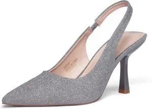 GENSHUO Women's Slingback Kitten Heel Pointed Closed Toe Stiletto Pumps Slip on Elastic Strap Wedding Party Dress Sandals Shoes