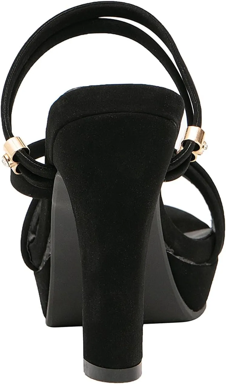 getmorebeauty Women's Chunky High Heels Slingback Sandals Open Toe Ankle Strap Slip On Platform Dress Shoes
