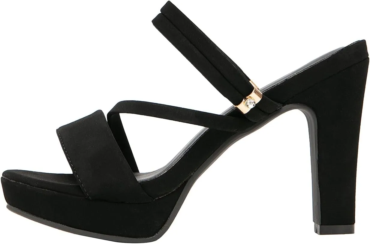 getmorebeauty Women's Chunky High Heels Slingback Sandals Open Toe Ankle Strap Slip On Platform Dress Shoes