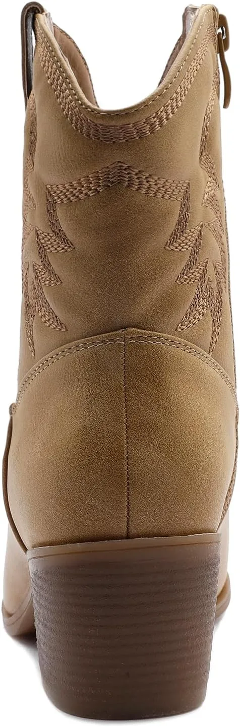 GLOBALWIN Women's Mid Calf The Western Cowboy Boots Fashion Cowgirl Boots For Women Low Heel