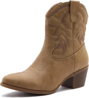 GLOBALWIN Women's Mid Calf The Western Cowboy Boots Fashion Cowgirl Boots For Women Low Heel