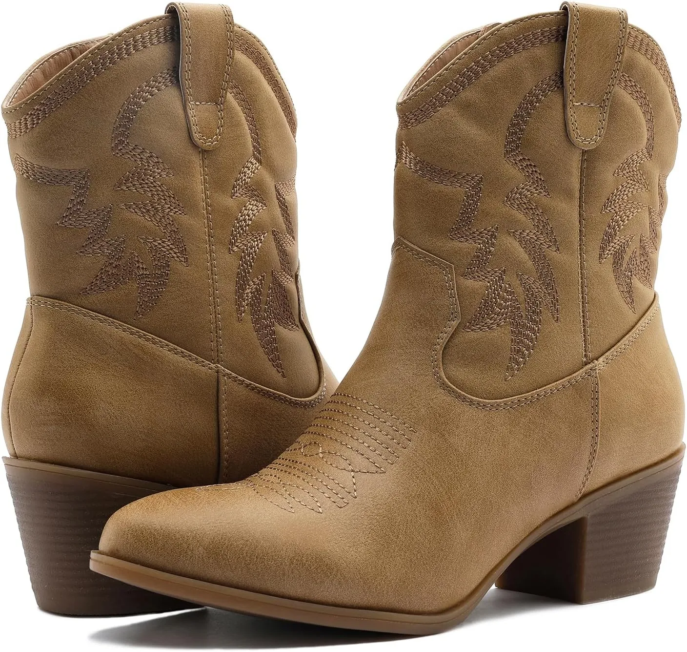 GLOBALWIN Women's Mid Calf The Western Cowboy Boots Fashion Cowgirl Boots For Women Low Heel