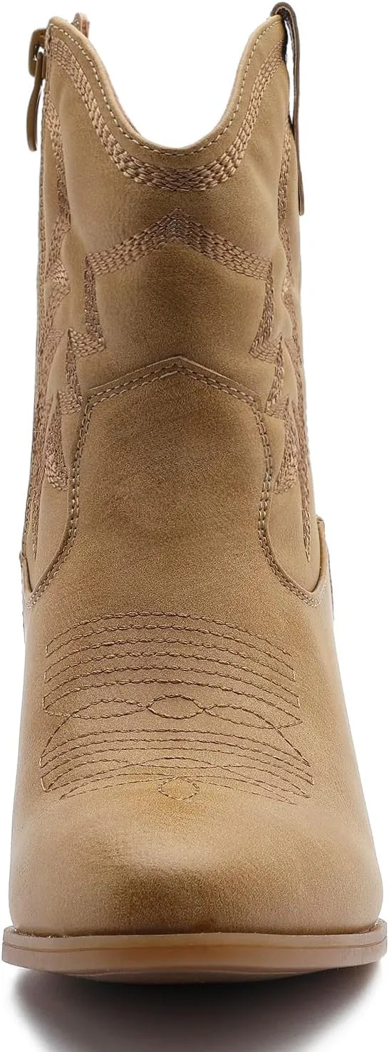 GLOBALWIN Women's Mid Calf The Western Cowboy Boots Fashion Cowgirl Boots For Women Low Heel