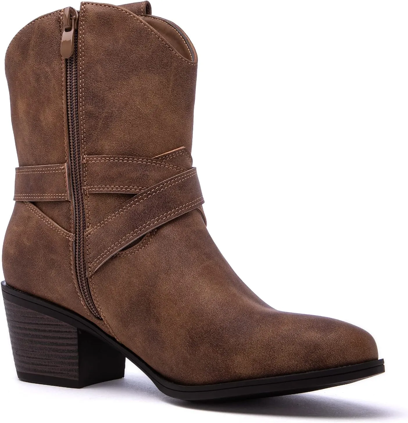 GLOBALWIN Women's Mid Calf Western Cowboy Boots Comfortable Cowgirl Boots for Women With Zipper Chunky Low Heel