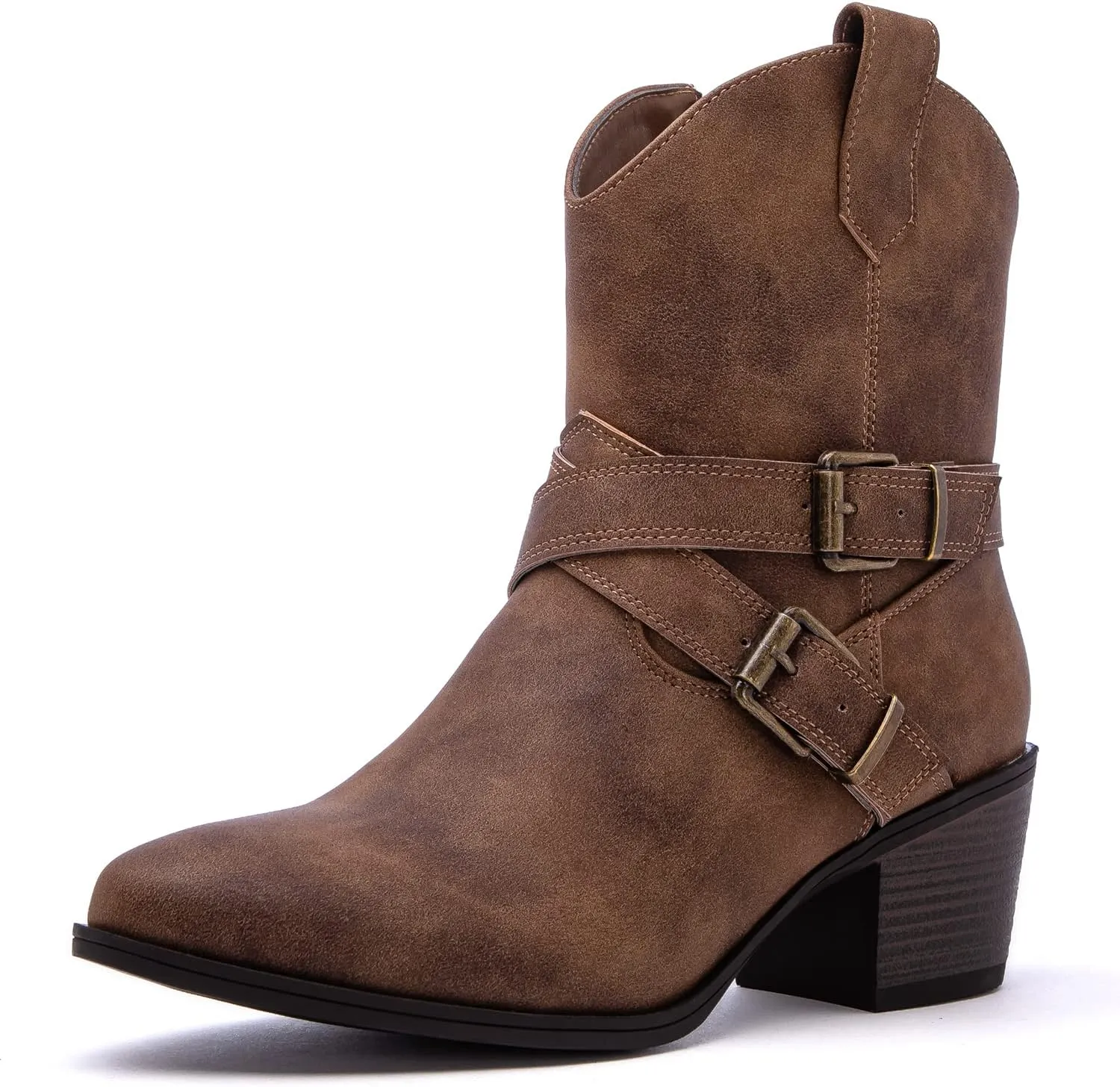 GLOBALWIN Women's Mid Calf Western Cowboy Boots Comfortable Cowgirl Boots for Women With Zipper Chunky Low Heel
