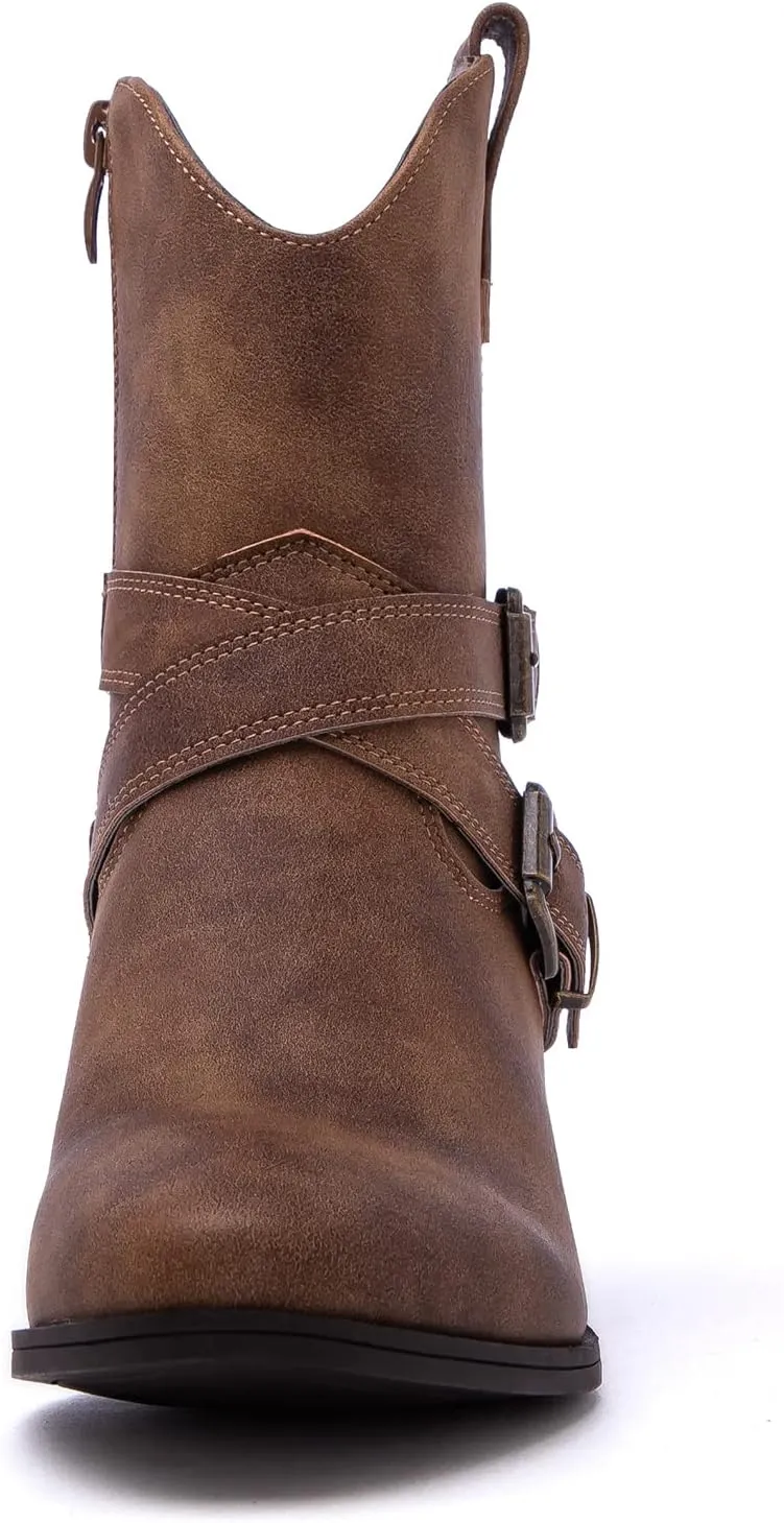 GLOBALWIN Women's Mid Calf Western Cowboy Boots Comfortable Cowgirl Boots for Women With Zipper Chunky Low Heel