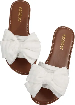GORGLITTER Women's Bow Flat Sandals Open Toe Slip On Vacation Dressy Slide Sandals