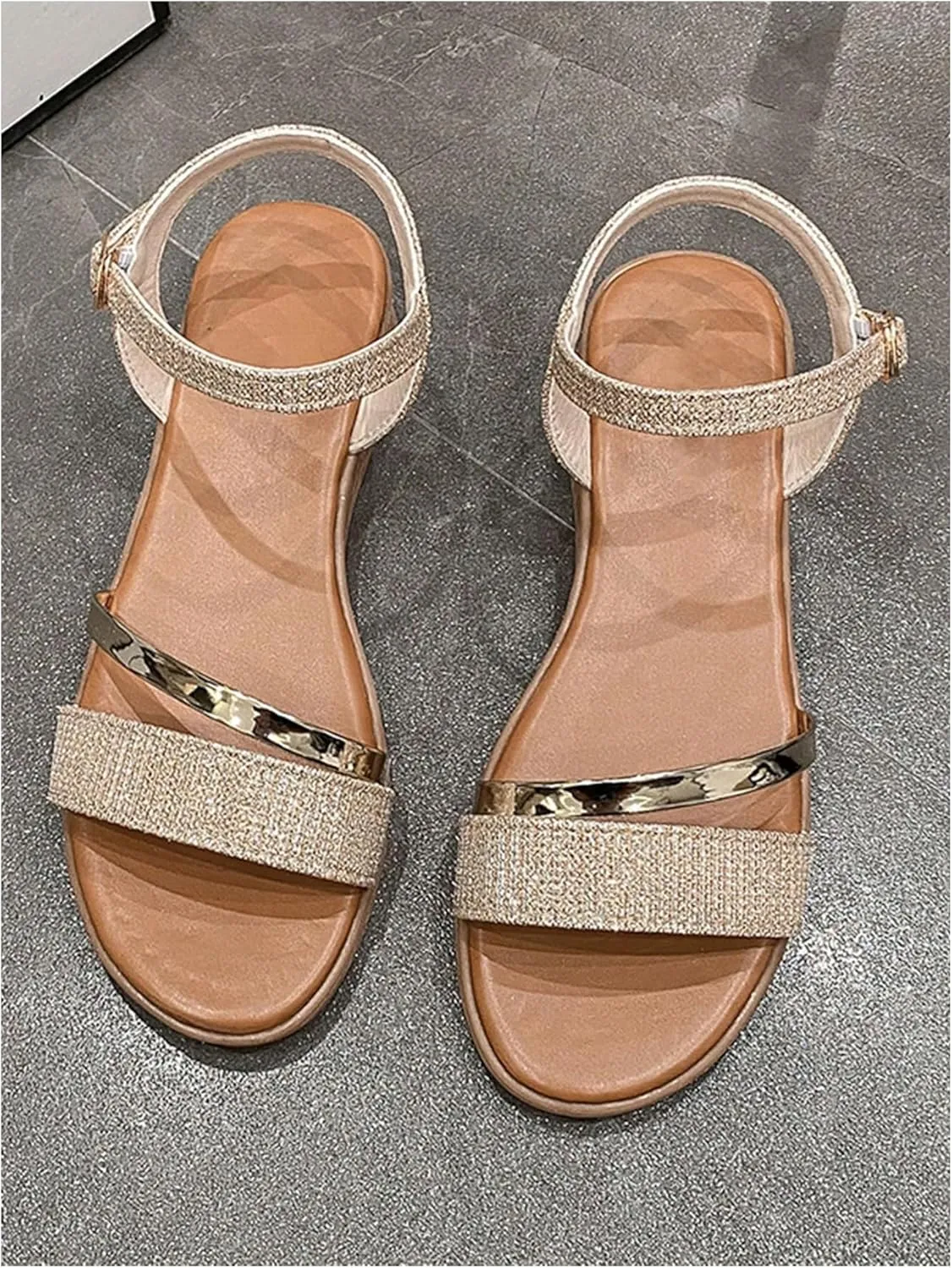 GORGLITTER Women's Glitter Metallic Flats Open Toe Flip Flops Ankle Strap Slide Sandals