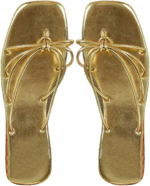 GORGLITTER Women's Metallic Strappy Flat Sandals Slip on Sandals Open Toe Sparkle Slides Sandals