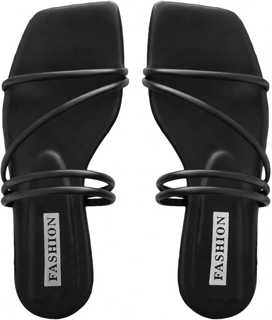 GORGLITTER Women's Strappy Sandals Criss Cross Strap Flat Sandals Open Toe Slides Shoes