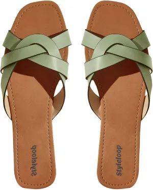 GORGLITTER Women's Summer Beach Flat Cute Sandals 2025 Twist Cross Strappy Square Toe Slide