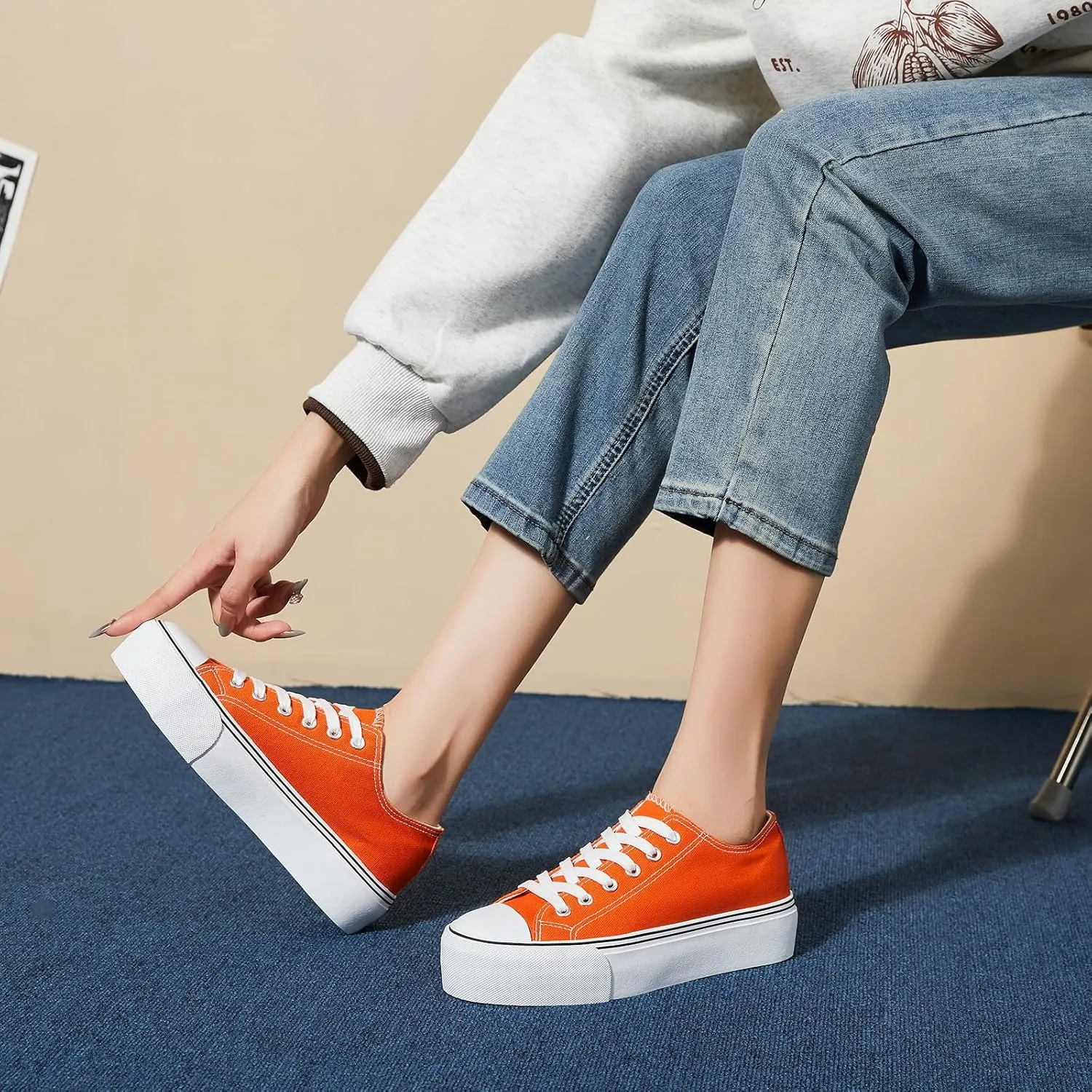 hash bubbie Platform Sneakers for Women White Platform Shoes Low Top Tennis Shoes Non Slip Black Fashion Canvas Sneakers