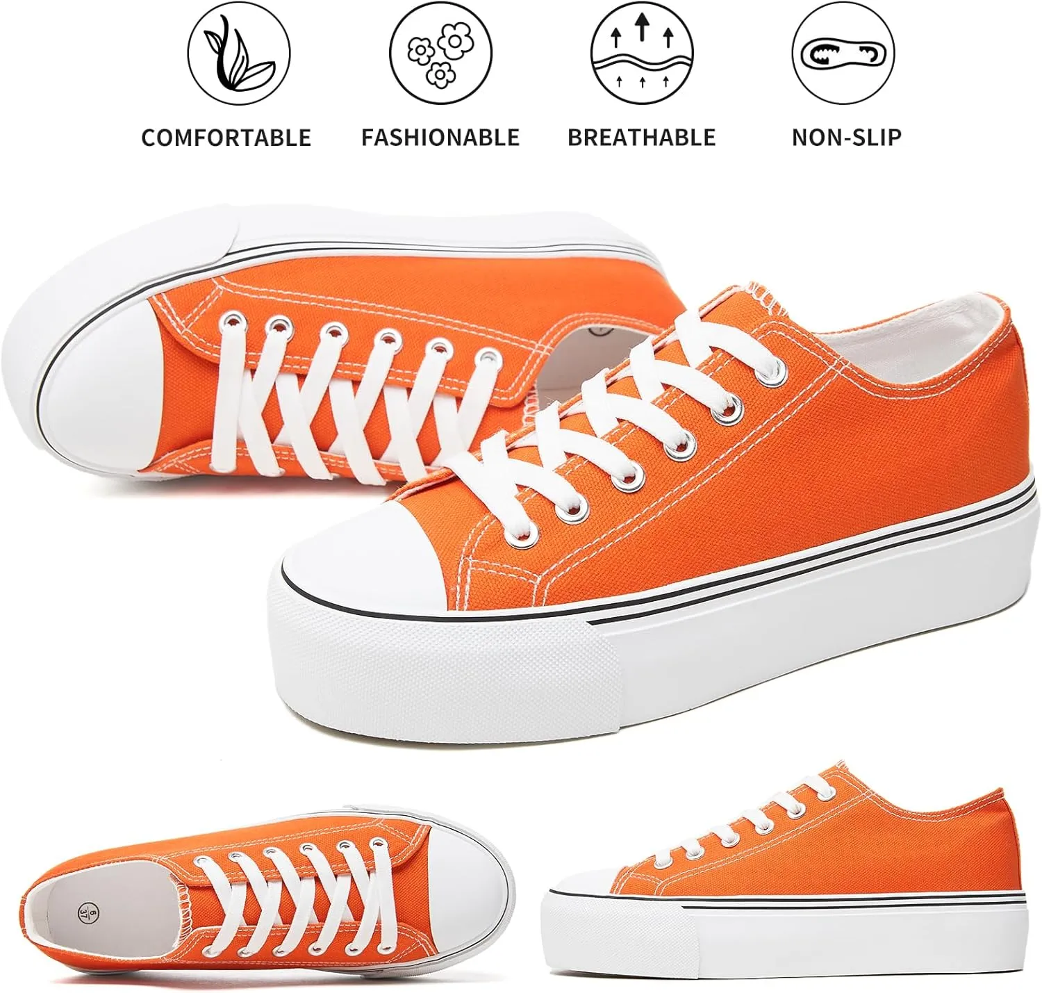hash bubbie Platform Sneakers for Women White Platform Shoes Low Top Tennis Shoes Non Slip Black Fashion Canvas Sneakers