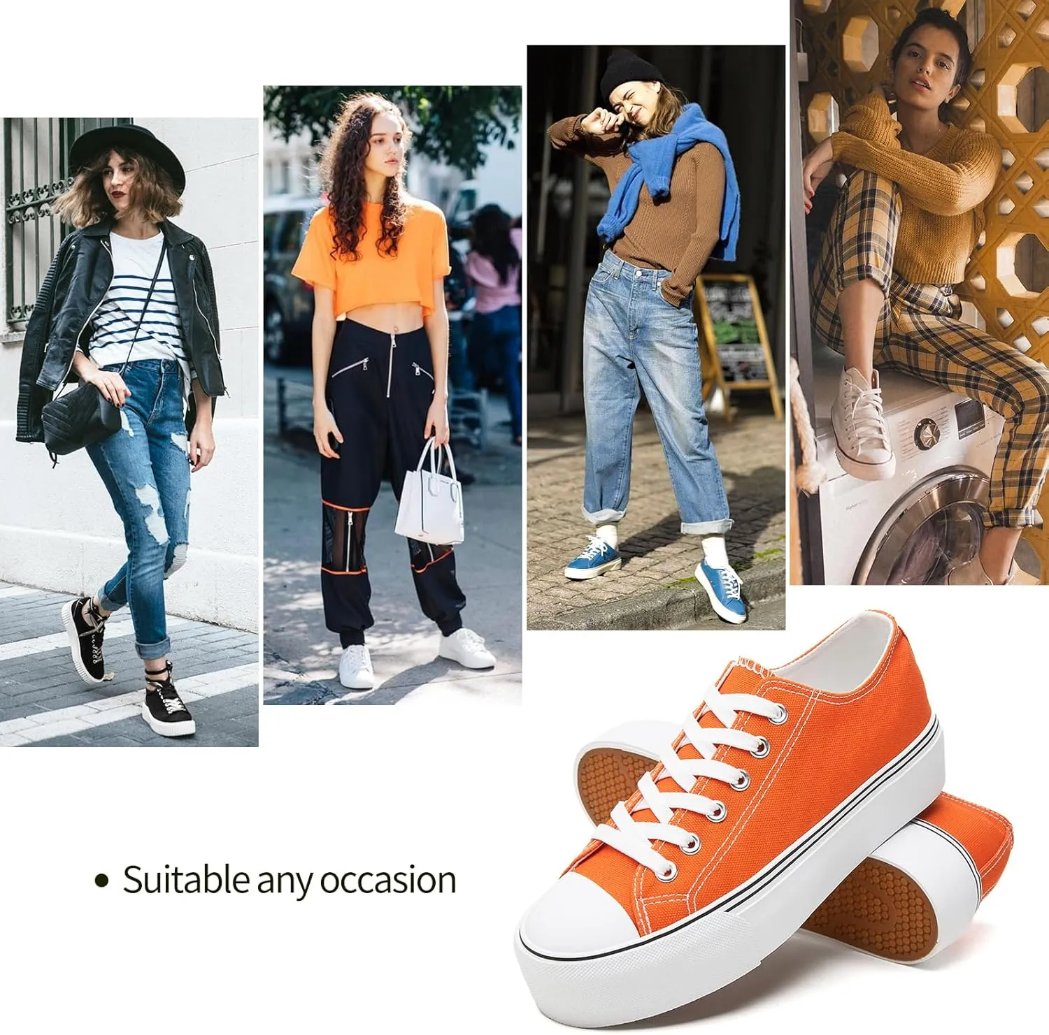 hash bubbie Platform Sneakers for Women White Platform Shoes Low Top Tennis Shoes Non Slip Black Fashion Canvas Sneakers